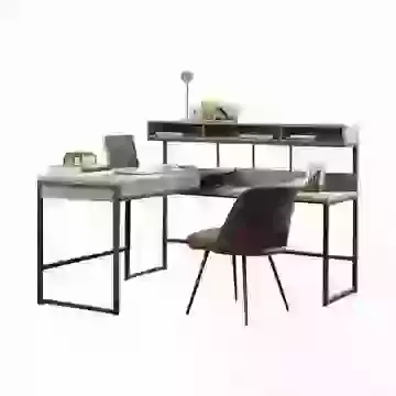 L Shaped Executive Desk with Elevated Shelf